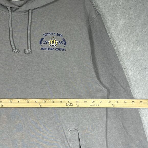 Scotch & Soda Hoodie Men’s Large Gray Amsterdam Relaxed Fit Fleece Embroidered - Picture 6 of 11